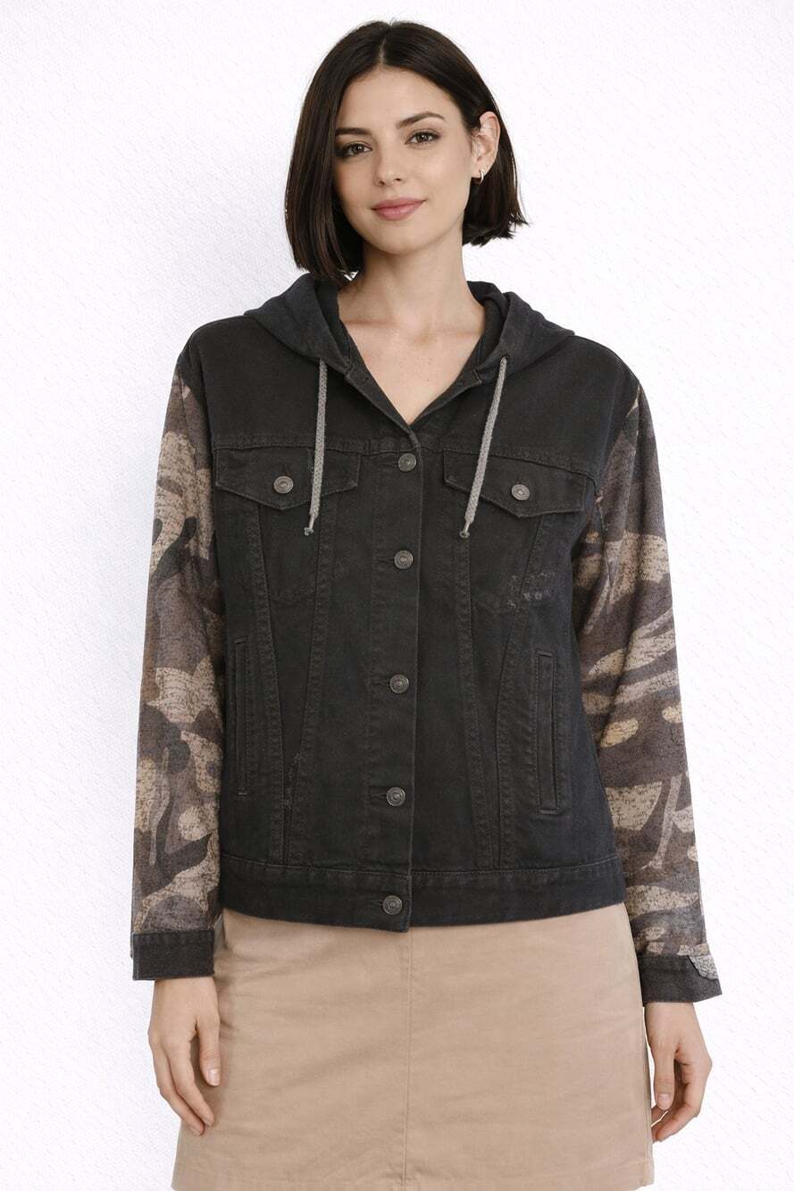 Rewash Denim Women's Jean Jacket Camo Sleeves NWT Large Distressed  New A300 New